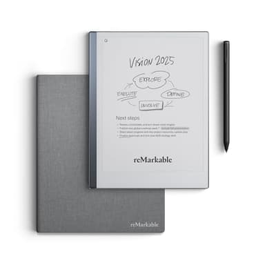 reMarkable Essentials Bundle – Gray | reMarkable 2 Paper Tablet | Includes Black and White 10.3” Writing Tablet, Marker Plus Pen with Eraser, Book Folio Cover in Gray Weave