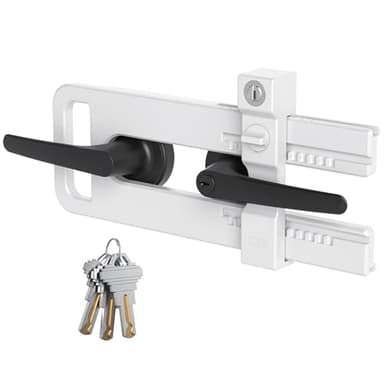 AST Double Door Lockout Device, French Door Reinforcement Lock with 3 Keys, Lockout to Double Door Knobset and Handleset, Childproof Door Lock, Premium Version (Matte White with Keyed Differ)