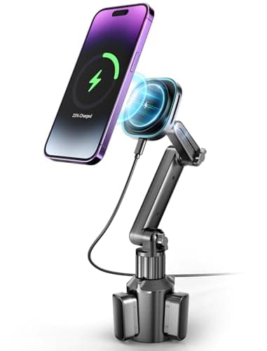 TOPGO Cup Phone Holder Wireless Charger, Magnetic Phone Holder Car Wireless Charger, Fast Charging for iPhone 17/17 Air/17 Pro/17 Pro Max, Galaxy - Black