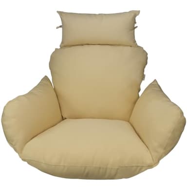 SK CHUMRA Egg Chair Cushion Hanging Basket Chair Pads Wicker Rattan Hanging Seat Cushion Nonslip Soft Headrest & Armrest Outdoor Porch Backyard UV Resistant Patio Hammock Swing Cushions (Beige)