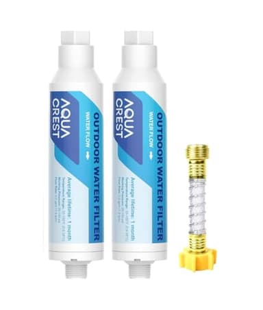 AQUA CREST Inline Water Filter, Dedicated for Car Washing, Window & Yard Cleaning, Effectively Reduce Hard Water Spots, Soften Water, Upgraded Formula, 2 Pack with Hose Protector