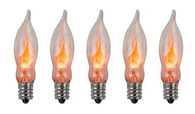 Creative Hobbies® A101 Flicker Flame Light Bulb - 3 Watt, 130 Volt, E12 Candelabra Base, Nickel Plated Base - Dances with a Flickering Orange Glow | 5 Pack