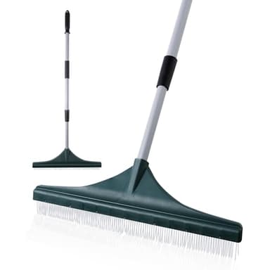 Yocada Artificial Turf Rake Grass Brush Broom Carpet Lawn Leaf Rake Cleaner Broom Telescopic Iron Pole for Yard Cleaning and Pet Hair Removal 56.69"