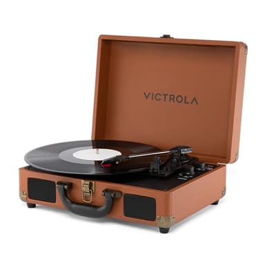 Victrola Journey II (2025 Model) – Bluetooth Suitcase Record Player – Built-in Stereo Speakers with Enhanced Bass, 3-Speed Turntable, Bluetooth Input and Output, RCA & Headphone Outputs (Brown)