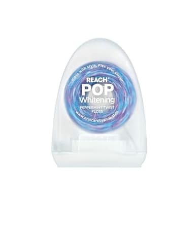 REACH POP Whitening Dental Floss, Peppermint, Baking Soda Infused, Teeth Whitening, Plaque Remover for Teeth, Shred Resistant, Vegan Wax, Cruelty Free, Oral Care, PFAS Free, 1 Pack, 54.6 yd