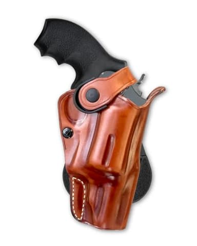 Masc OWB Leather Paddle Revolver Holster with Retention Strap, Fits Governor .410/45LC 2.75-inch, Right Hand Draw Brown Color #1127#