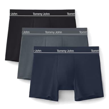 Tommy John Men's Luxe Boxer Briefs Underwear - 4" 3-Pack, Viscose Derived From Bamboo, Stay-Put Waistband & Support Pouch (Black/Turbulence/Dress Blues, Medium)