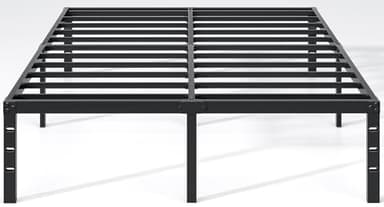 NEW JETO Metal Bed Frame,Queen Size Bed Frame with Storage Space,Heavy Duty Sturdy Mattress Foundation,Easy Assembly,No Box Spring Needed, Black,14 Inch,Queen