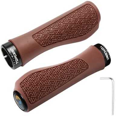 TOPCABIN Bicycles Handlebar Grips, Aluminum Lock-on Ergonomic Bike Grips, Cushion Vibrations Comfort Bike Handlebar Grips, Mountain MTB BMX Bicycles Grips for Scooter (Rubber(Brown))