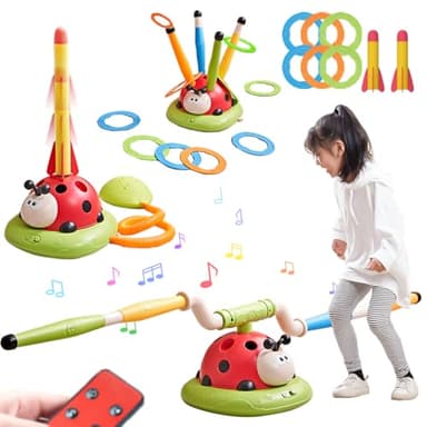 Pobaiyi 3 in 1 Musical Jump, Toss Ring Game and Stomping Launch Rocket Launcher for Kids Outdoor Toys with Remote Control, Indoor Outside Toy for Kids Ages 4-8 Toys for Ages 5-7 8-13 Birthday Gifts