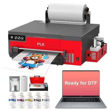 PLK A4 DTF Printer with XP600 Printhead, Sheet and Roll Feeder,Built-in Film Cutter,Upgrade L8058 DTF Printer Machine with White Ink Stirring System 100% Transfer for DIY Printing(with Oven+Laptop)
