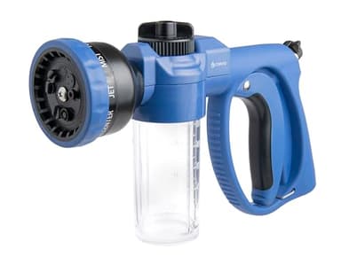 Corvid Adjustable Nozzle with Soap Dispenser, 8-Pattern Spray Hose Nozzle for Cleaning Cars, House, and Pets - Lightweight Plastic Design