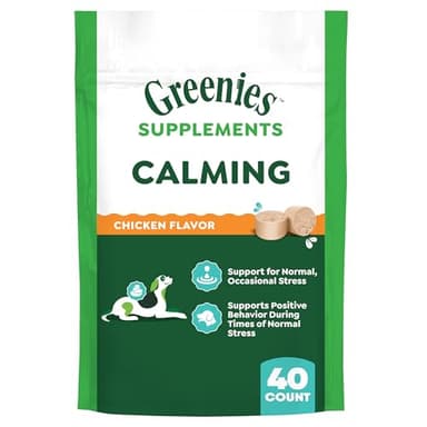 Greenies Supplements Calming Chews for Dogs Chicken Flavor, Dog Calming Chews, 7.3 oz. Container of 40 Count