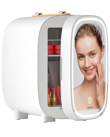 LIGIANT DF01A Skincare Fridge, With 3-Level Dimmable LED Light Mirror, Low Noise Mini Fridge, 4L Large Capacity, Cooler & Warmer, Portable Design for Multiple Uses - Bedroom, Office, and Travel