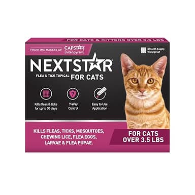 NEXTSTAR Flea and Tick Prevention for Cats, Repellent, and Control, Fast Acting Waterproof Topical Drops for Cats Over 3.5 lbs, 3 Month Dose
