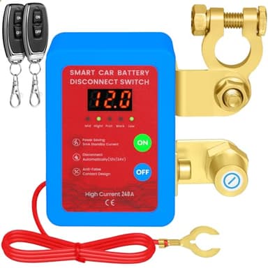 Remote Battery Disconnect Switch 12V, 240A Kill Switch for Car with Voltage Display & Automatic Power Shut Off, Anti Theft Battery Cut Off Switch for Vehicle RV Boat (Blue)