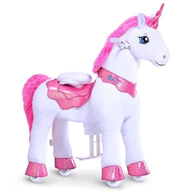 PonyCycle Ride on Unicorn Toys for Girls Pony Riding Pink Unicorn Rocking Horse (with Brake/ 35.4" Height/Size 4 for Age 4-7) Ride-on Animals Plush Pony Toys Birthday Gifts E412