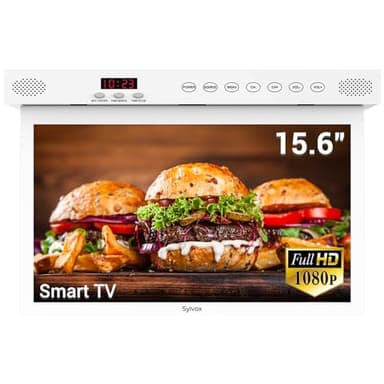SYLVOX Kitchen TV,15.6 inch Under Cabinet TV, Televison for Kitchen, Smart TV Built-in APP Store, Support WiFi Bluetooth, 1080P Small TV for RV Camper, Bedroom, Boat