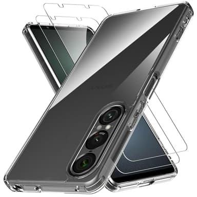 Anoowkoa for Sony Xperia 1 VII Case Clear Cover Phone Case + [2 Pack] Sony Xperia 1 VII Tempered Glass Screen Protector.9H Hardness.No Bubbles.Support Fingerprint Unlock.