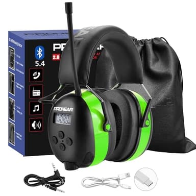 PROHEAR 033 AM FM Bluetooth 5.4 Radio Headphones - USB C Rechargeable 2000mAh Battery - Radio Headset Hearing Protection 31dB SNR - 58Hrs Playtime - Ear Protector for Mowing Lawn, Gifts for Father