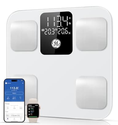 GE Smart Scale for Body Weight: Body Fat, BMI, Digital Bathroom Scale - 14 Body Composition Analyzer Health Monitor, Highly Accurate Bluetooth Weighing Scale with App 400 lb, 11 Inch