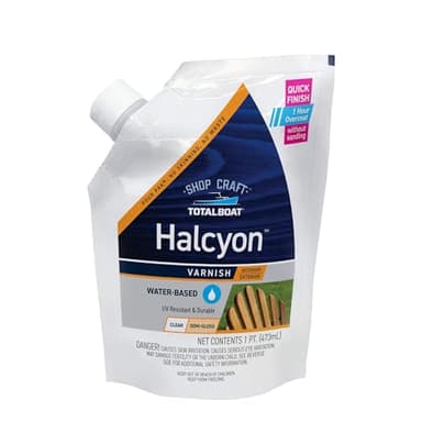 TotalBoat Halcyon Water-Based Marine Varnish | Fast-Drying Polyurethane Wood Finish for Boats, Outdoor Furniture, and Woodworking | Clear Semi-Gloss, Pint