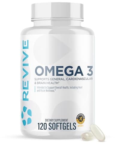 Revive MD Omega 3 Fish Oil Supplements for Men & Women - Omega 3 Softgels with EPA & DHA Fatty Acids for Healthy Skin & Joints, Heart & Brain Support - Vegan-Friendly, Gluten-Free - 120 Softgels