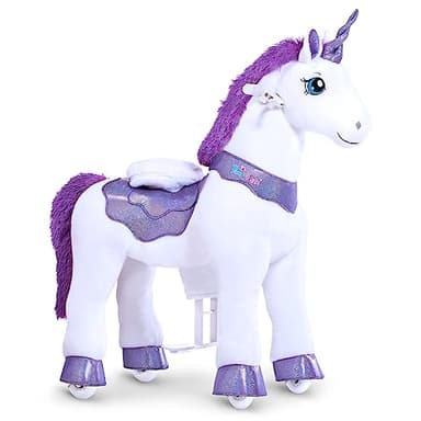 PonyCycle Ride on Unicorn Riding Unicorn Toys with Brake, Essential Model E Interactive Toy Unicorn Gifts for Girls (30" Height/Size 3 for Age 3-4) Riding Horse Ride on Toy Stuffed Animal Purple E313