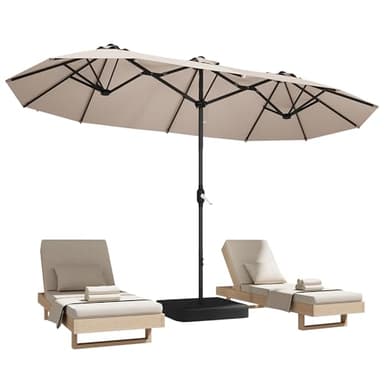 DomeShade 15ft Patio Umbrella with Base,Large Outdoor Double-Sided Rectangle Umbrella with Crank Handle, Market Umbrella for Poolside Garden Deck Backyard Beach Pools, Beige