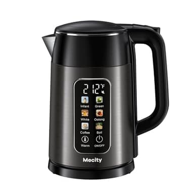Mecity Electric Kettle 1.7L Touch Screen Temperature Control Water Boiler, No Plastic Contact with Water. 6 Preset Temperature Programs, 2 Hours Keep Warm, Auto Shut Off, Dark Grey