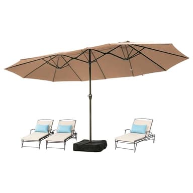 Ayge 15FT Patio Umbrella with Base,Large Outdoor Double-Sided Rectangle Umbrella with Crank Handle, Market Umbrella for Poolside Garden Deck Backyard Beach Pools,Beige