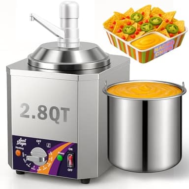 Nacho Cheese Dispenser, 2.8Qt Nacho Cheese Dip Warmer with Pump, Hot Fudge Warmer with 9-Level Temperature Adjustment, Commercial Sauce Dispenser Machine for Queso para Nachos, Caramel Syrup Pumps