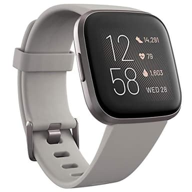 Fitbit Versa 2 Health & Fitness Smartwatch with Heart Rate, Music, Alexa Built-in, Sleep & Swim Tracking, Stone/Mist Grey, One S (Renewed)