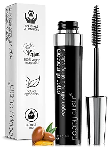 Poppy Austin Organic Mascara, Natural, Vegan, Paraben-Free, Cruelty-Free - Hypoallergenic Mascara Lengthening & Volumizing with Argan Oil - 0.31 Fl Oz (Black)