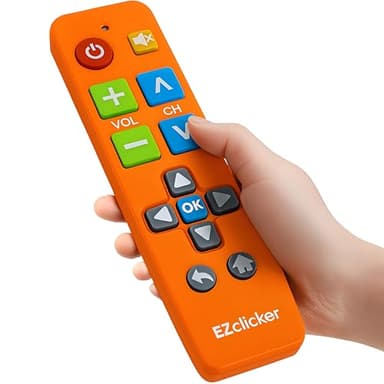 EZclicker Big Button Universal TV Remote (Orange) Simple Easy to Use, Great for Seniors, Works with Major TV Brands (2xAAA Batteries Not Included)