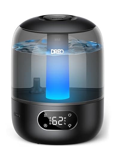 DREO Humidifiers for Bedroom, 3L Top Fill 30H & 26dB Quiet Runtime for Large Room, Cool Mist Ultrasonic Humidifier with Humidity Sensor, Night Light for Home, Baby, Nursery, Plants, 360° Nozzle, Black