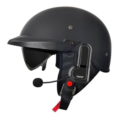 Bluetooth Motorcycle Retro Half Helmet German Style Half Face Helmet, DOT Approved Men Women Vintage with Goggles Motorcycle Open Face Helmet Cap Half Shell Helmet