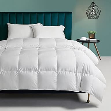 TOPGREEN Organic Feather Down Comforter Queen Size, All Season Duvet Insert with 100% Organic Cotton Cover, Medium Warm Bed Comforter with Corner Tabs (90x90, White)