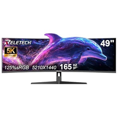 Reletech 49 inch Ultra-Wide Curved Gaming Monitor 165Hz, 5K (5120×1440) Resolution,1500R 1ms Fast Response, FreeSync, 125% sRGB HDR Color Display, 2*HDMI & 2*DP, VESA Mount Compatible (R49BVR Raptor)