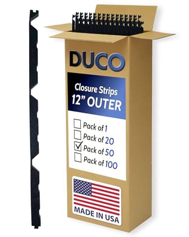 Duco USA-Made R Panel Foam Closure Strips - 50 Pack of 3ft Black Corrugated Roof Foam Strips for Metal Roof Insulations - Weatherproof Insulation Seal Blocks Moisture, Gaps, Noise & Dust