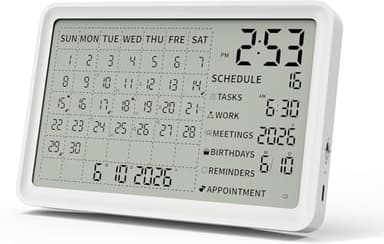 Digital Calendar, Digital Desk Planner with Schedule Reminder Clock with Day and Date, Chargeable 8 Inch Large Display Electronic Calendar Office Home School Family for Wall Mount & Desktop 2026-2055 (White, 8 inch)