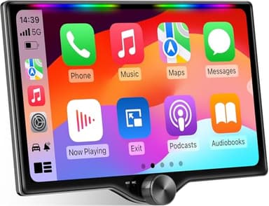 Kissound 10.1" QLED Double Din Car Stereo with Wireless Carplay & Android Auto, Music Sync Luminous Bar, SWC, Bluetooth, Backup Camera, 240W, Dual Subwoofer Output, Car Radio, Navigation, FM/AM