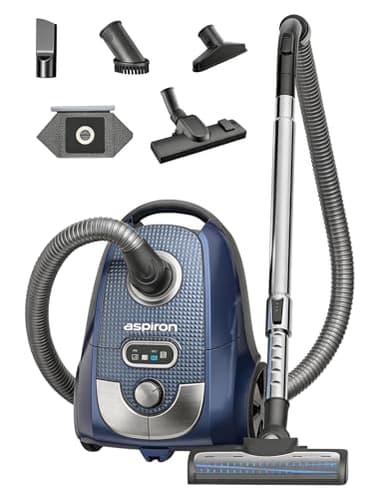 Aspiron Canister Vacuum, Canister Bagged Vacuum,4QT Dust Bag, H13 HEPA Filter, 5 Tools, Pet-Friendly,Variable Power Control,for Carpets, Hardwood Floors, Stairs, Pet Hair, Household