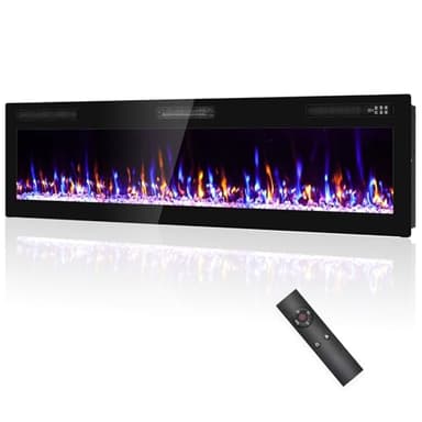 Eueiriup Electric Fireplace 72” Recessed and Wall Mounted Fire Places with Remote Control, Screen Control,Adjustable Flame Colors and Speed