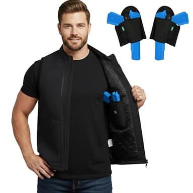 Djeoe Concealed Carry Vest for Men, CCW Lightweight Softshell Vest Outerwear Zip Up Windproof Sleeveless Jacket