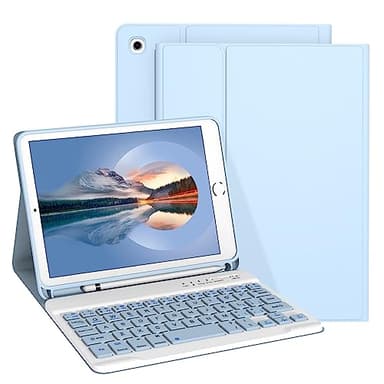 Divufus Keyboard Case for iPad Mini 5th & Mini 4th Generation 7.9 Inch [Magnetic Detachable Wireless Keyboard][Support 3 System] Flip Stand Case with Pencil Holder for iPad Mini 4/5, Light Blue
