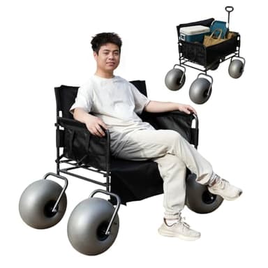 CRESTWALKER Beach Wagon Chair with 13'' Balloon Wheels, Foldable Cart that Converts into a 2-Person Chair for Adults, 2-in-1 Wagon Bench Love Seat Combo