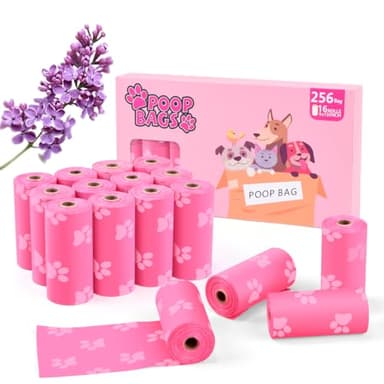 LIAYLILI Poop Bags Rolls 256 Count - 9x13 Inches Pink Thickened Leakproof Lavender scent Poo Bags for Dogs, Eco-Friendly Pet Waste Bags for Walking,Travel,Home.