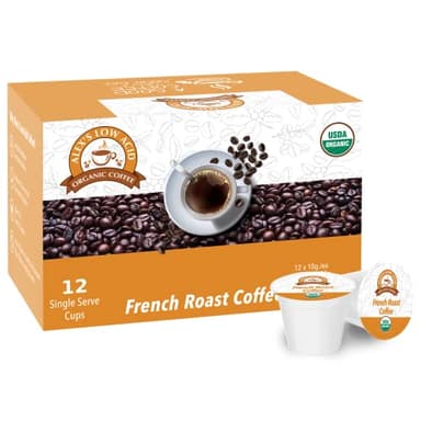 Alex’s Low Acid Organic Coffee | Created to Limit Heartburn, Acid Reflux & Stomach Irritation | French Roast | Pack of 12 K-Cups