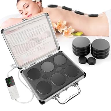 GLXPJU 12Pcs Hot Stones Massage Set with Temperature Adjustment，Hot Rocks Massage Stones Set with Warmer Kit， Basalt Hot Rocks Stone for Spa-Lymphatic Drainage, Relieve Tension and Muscle Pain